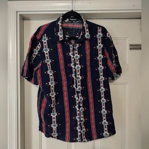 Vatpave Men's Short Sleeve Button Down Shirt Geometric & Striped Pattern Size L